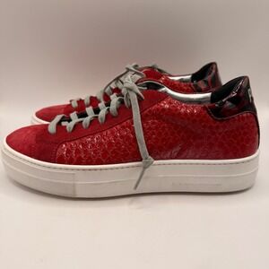 P448 John Red Snakeskin Suede Platform Sneakers‎ Women's Size 40